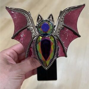 Pink and Silver Bat Wing Brooch